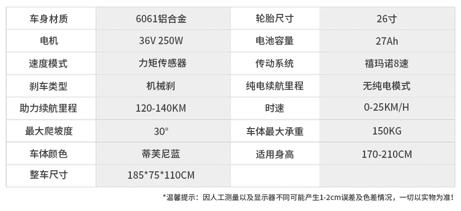 电动自行车参数配置/可定制配置加工